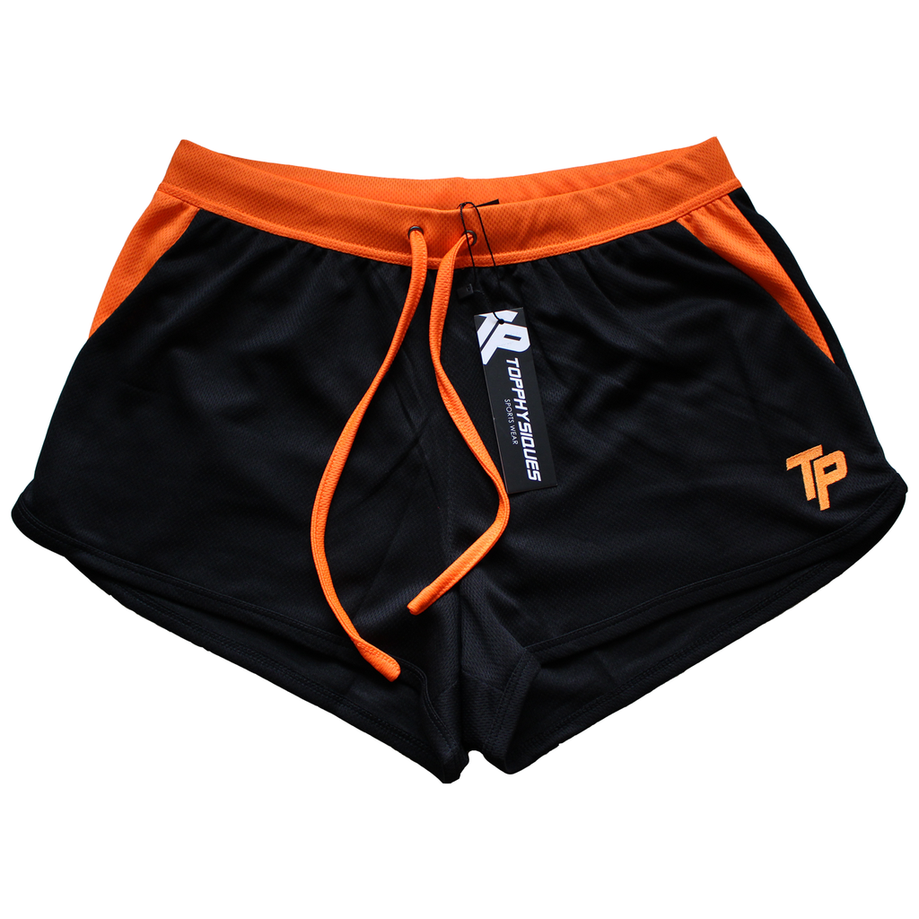 TP BodyBuilding Shorts - Black & Fluor Orange
