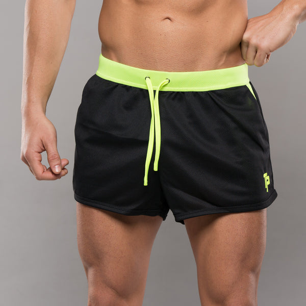 TP BodyBuilding Shorts - Black & Fluor Lime