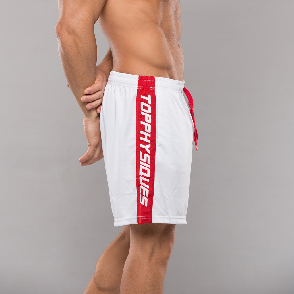 Stripe Performance Shorts - White & Red